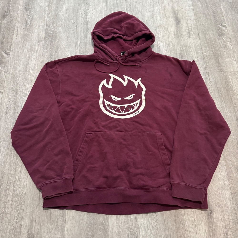 Vintage Spitfire Wheels Bighead Hoodie Burgundy Pullover Skate Sweatshirt XL
